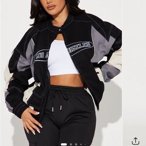 Fashion Nova Black and Gray Bomber Jacket